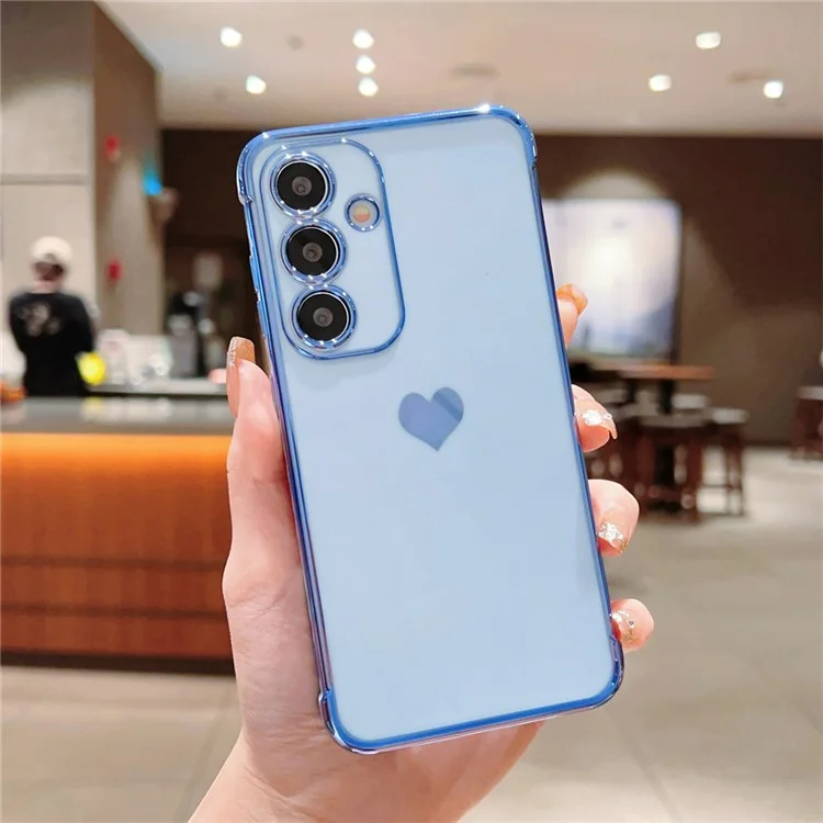 For Samsung Galaxy A55 5G Case TPU Phone Back Cover Electroplating Heart Pattern - Blue