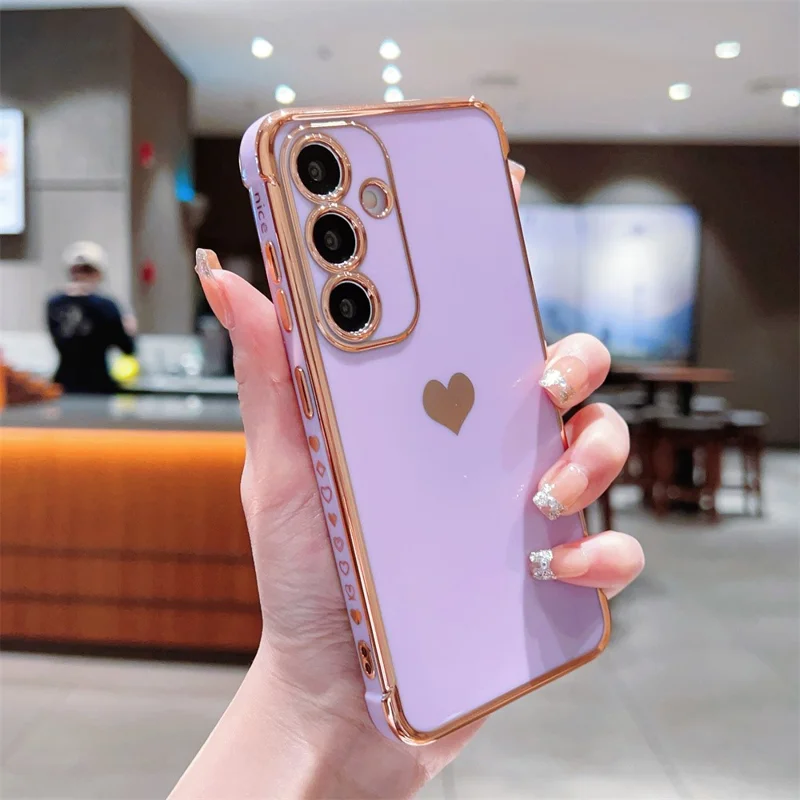 For Samsung Galaxy A16 5G / A16 4G Case TPU Phone Back Cover Electroplating Heart Pattern - Purple