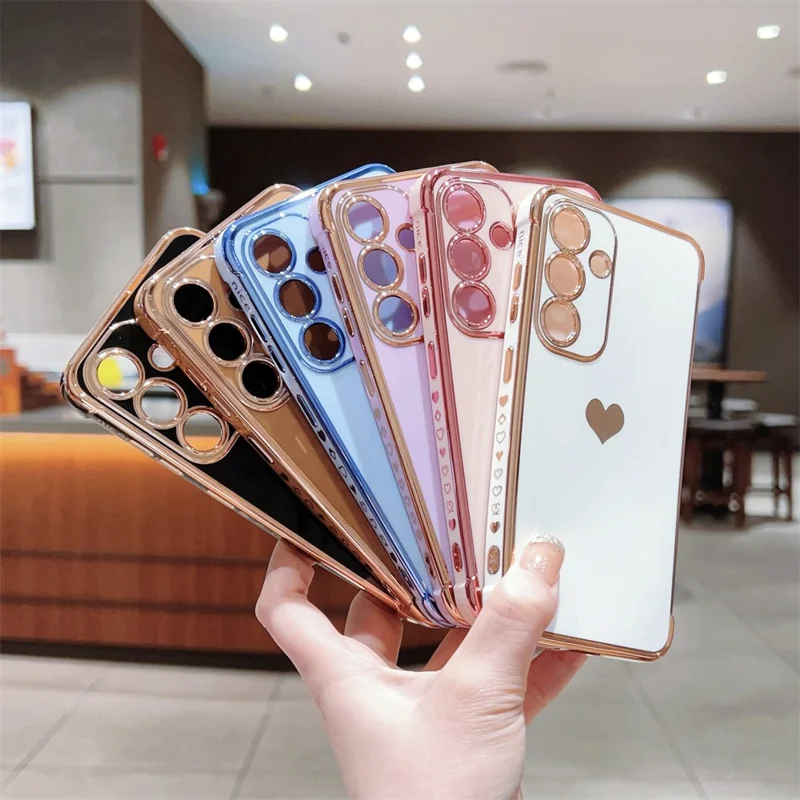 For Samsung Galaxy A16 5G / A16 4G Case TPU Phone Back Cover Electroplating Heart Pattern - Purple