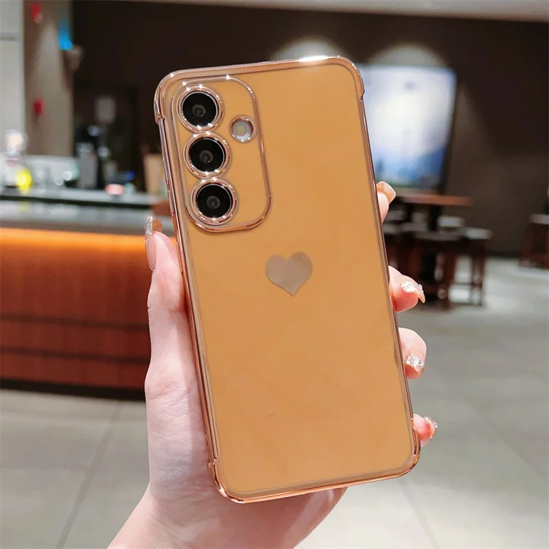For Samsung Galaxy A16 5G / A16 4G Case TPU Phone Back Cover Electroplating Heart Pattern - Brown