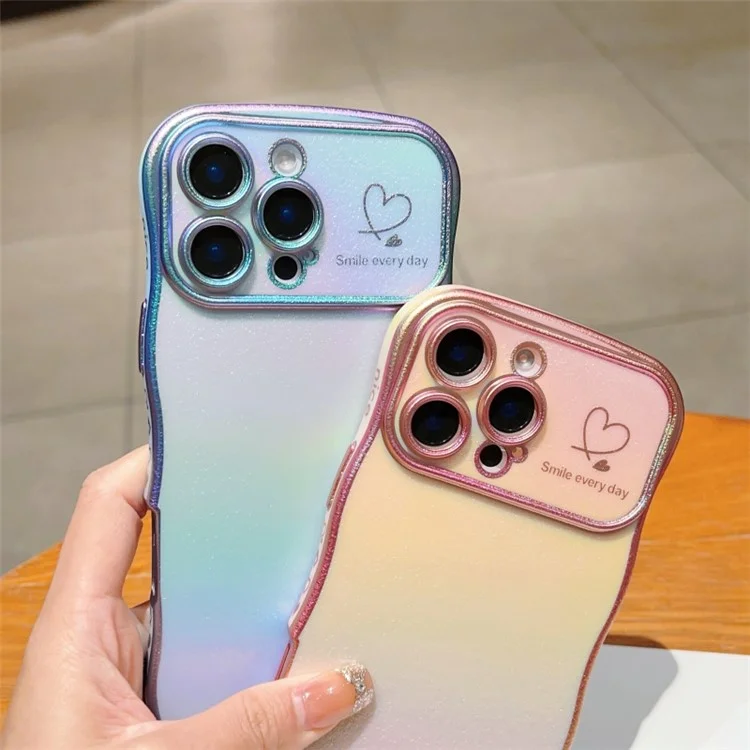 Capa para iPhone 16 Pro Max com alça, capa traseira de TPU com design cintilante em forma de coração enrolado - Rosa colorido