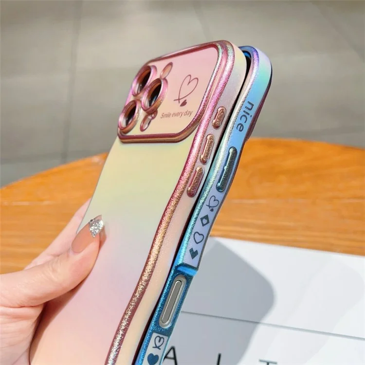 Capa para iPhone 16 Pro Max com alça, capa traseira de TPU com design cintilante em forma de coração enrolado - Rosa colorido