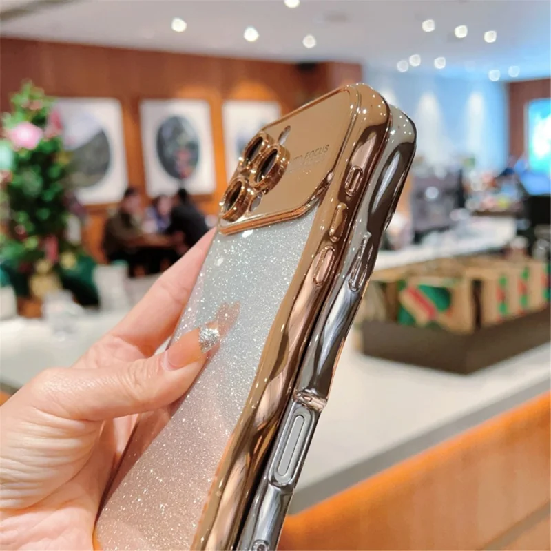 Для iPhone 16 Pro чехол со ремешком Electroplating TPU чехол для телефона Любовное сердце градиентный блеск - золотой