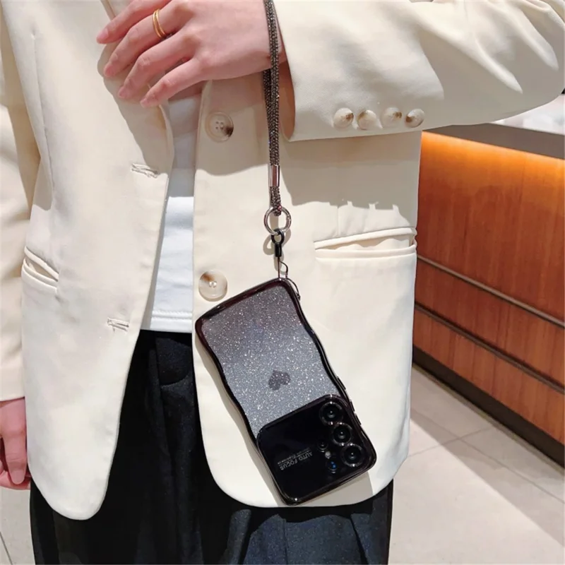 Чехол для Samsung Galaxy S25 Ultra с ремешком, электролитическое покрытие ТПУ, чехол для телефона с градиентным блестящим сердцем - синий