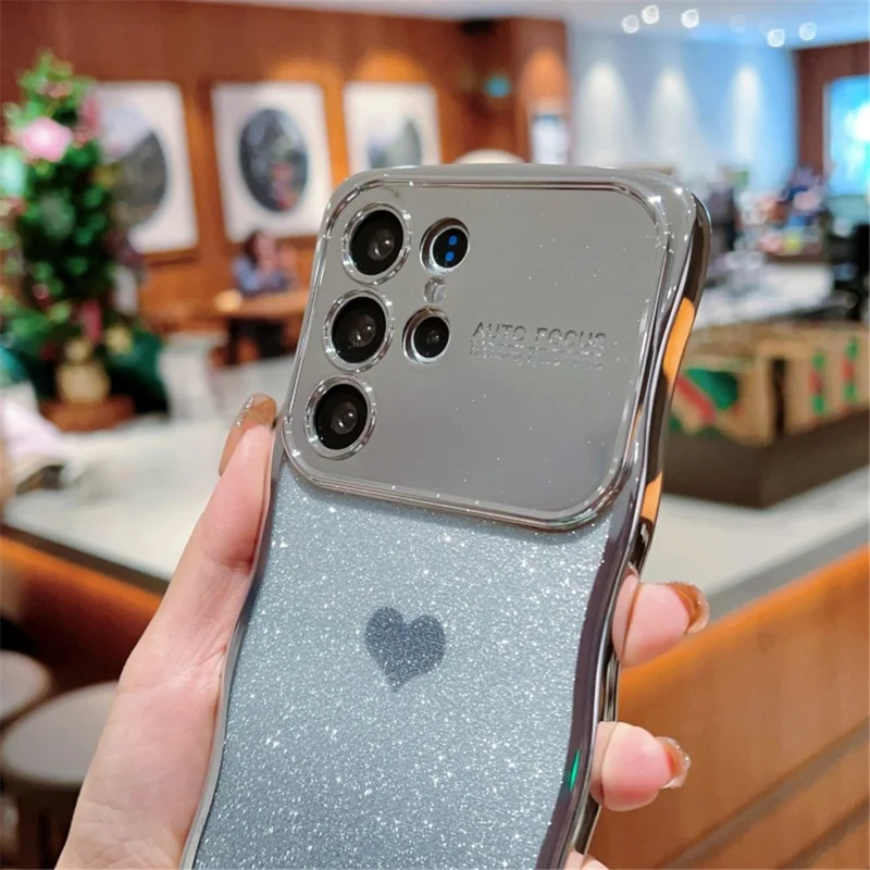 Чехол для Samsung Galaxy S25 Ultra с ремешком, электролитическое покрытие ТПУ, чехол для телефона с градиентным блестящим сердцем - синий