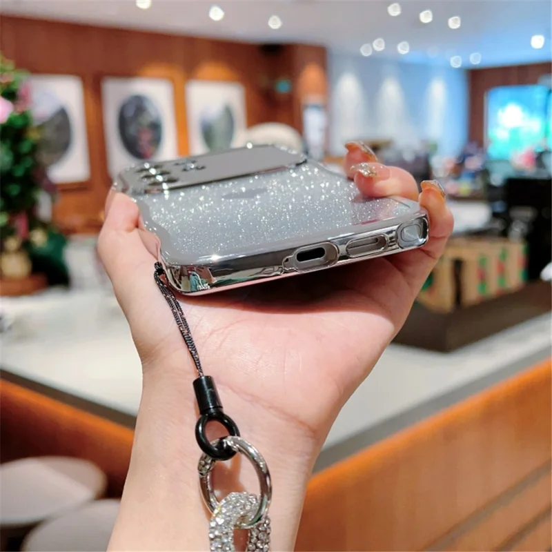 Чехол для Samsung Galaxy S25 Ultra с ремешком, электролитическое покрытие ТПУ, чехол для телефона с градиентным блестящим сердцем - синий