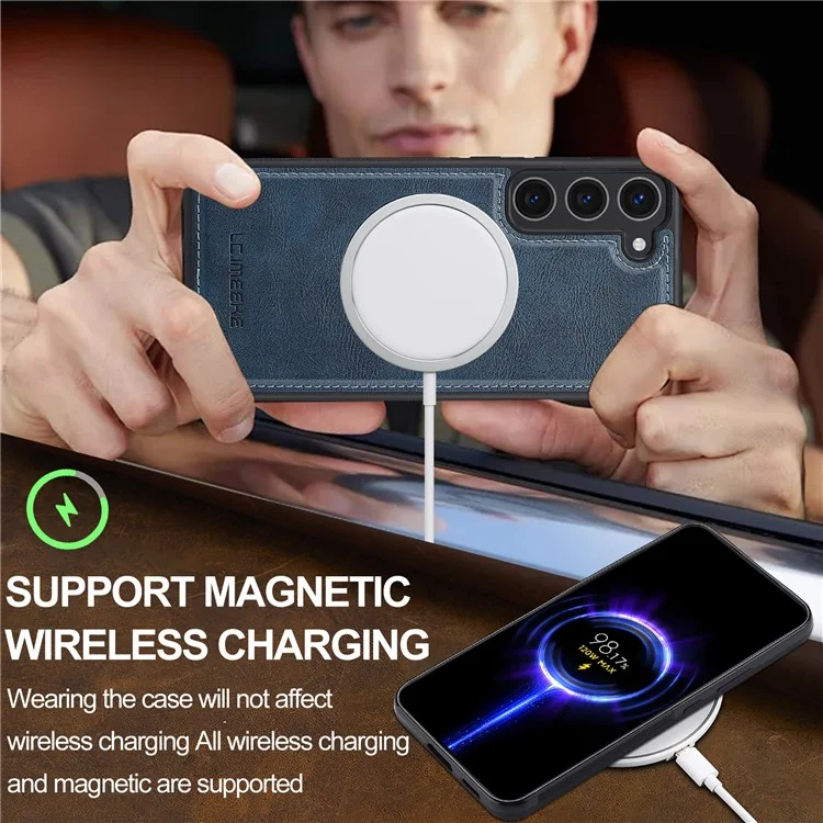 Custodia magnetica per Samsung Galaxy S23+ compatibile con MagSafe, in pelle e TPU, colore blu