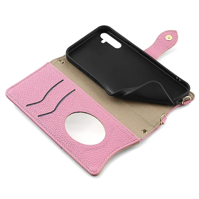 For Samsung Galaxy A26 5G Leather Case Wallet Stand Cover Irregular Tail Style with Chain Strap - Pink