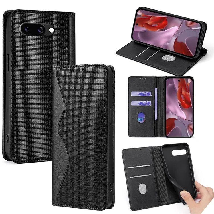 Für Google Pixel 9a Lederetui Wallet Stand Handyhülle mit RFID-Blockierung - Schwarz