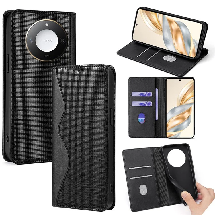 Capa de carteira de couro 5G X60 For Honor com suporte e bloqueio RFID - Preto