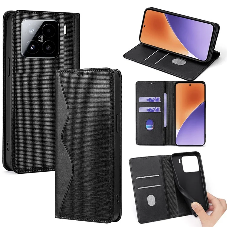 Custodia in pelle per Xiaomi 15 con portafoglio, supporto e protezione RFID - Nero