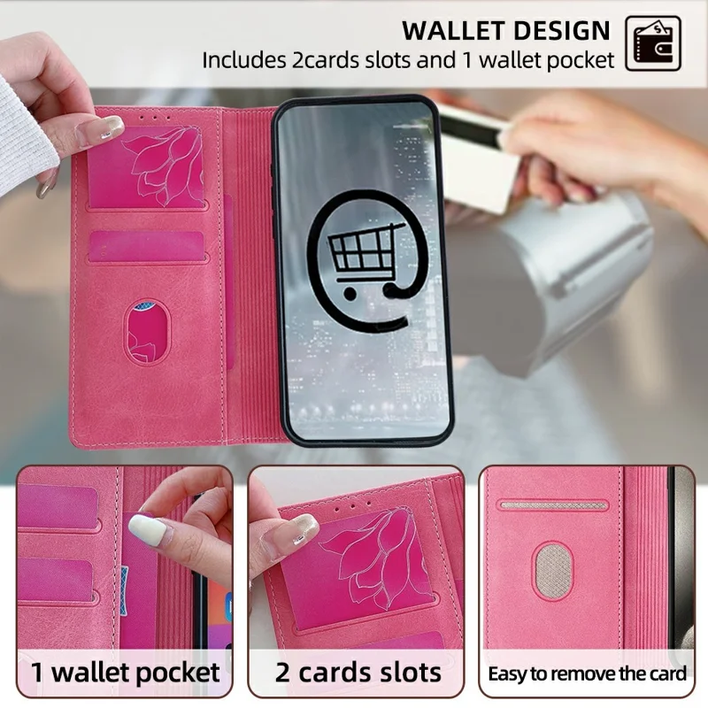 For OnePlus 13 Leather Case Wallet Stand Phone Cover with RFID Blocking - Pink