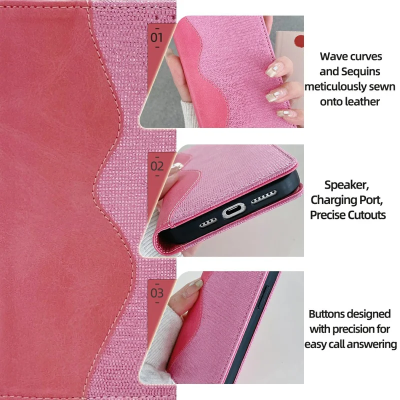 For OnePlus 13 Leather Case Wallet Stand Phone Cover with RFID Blocking - Pink