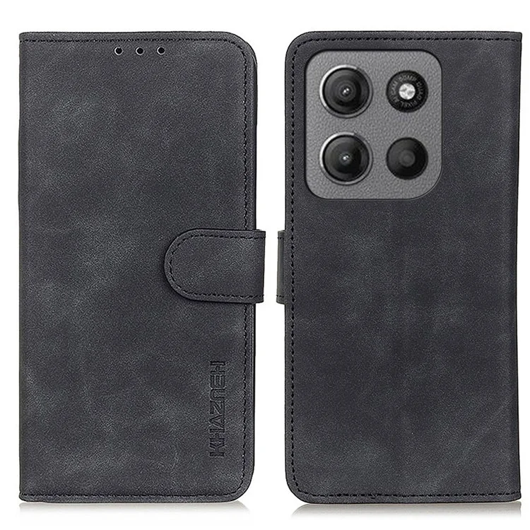KHAZNEH Funda para Motorola Moto G15 4G / G05 4G de piel sintética con textura retro - Negro