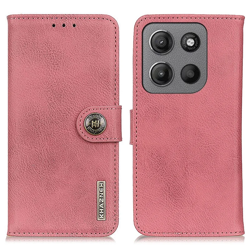 Étui portefeuille en cuir de vache texturé pour Motorola Moto G15 4G / G05 4G - Rose