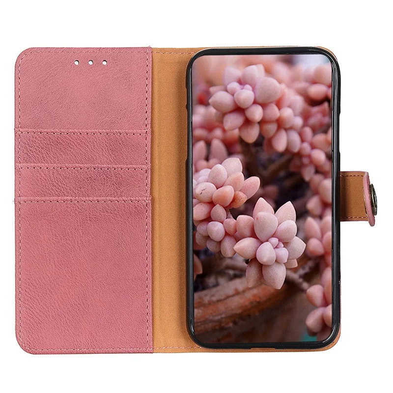 Étui portefeuille en cuir de vache texturé pour Motorola Moto G15 4G / G05 4G - Rose