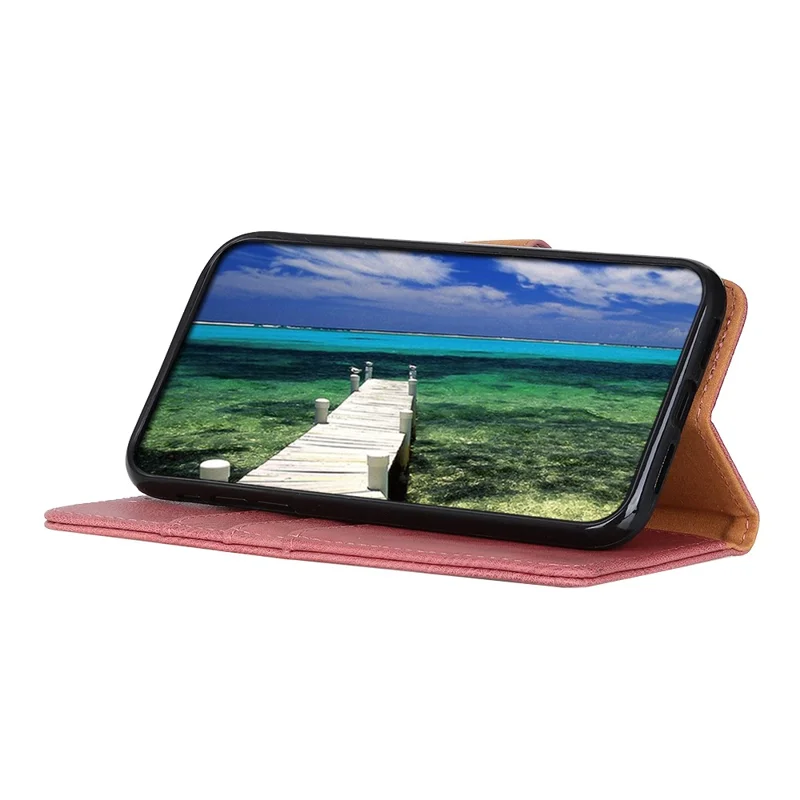 Étui portefeuille en cuir de vache texturé pour Motorola Moto G15 4G / G05 4G - Rose