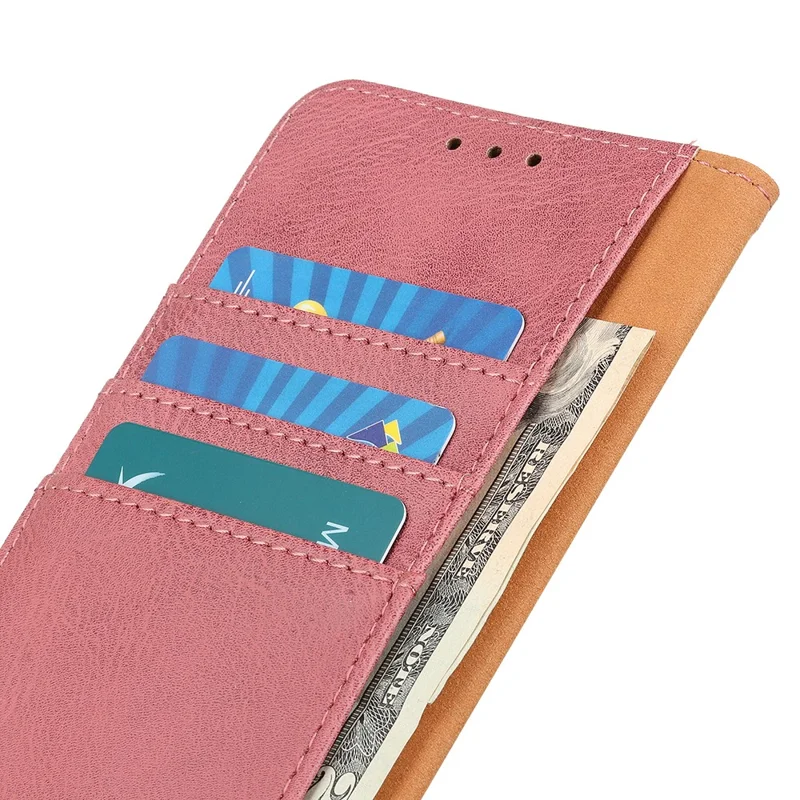 Étui portefeuille en cuir de vache texturé pour Motorola Moto G15 4G / G05 4G - Rose