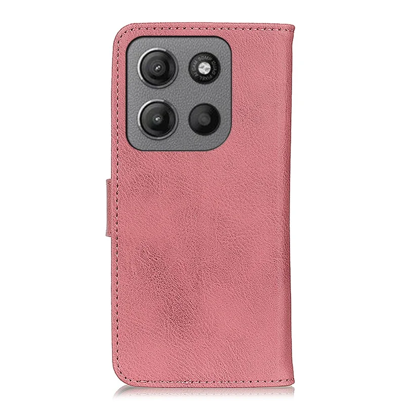 Étui portefeuille en cuir de vache texturé pour Motorola Moto G15 4G / G05 4G - Rose