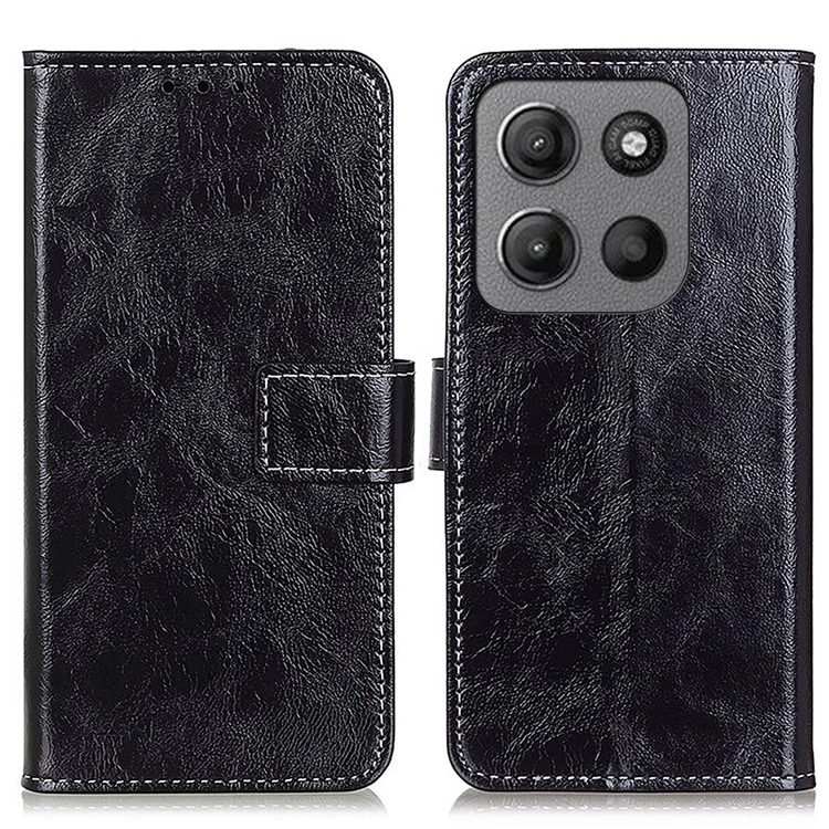 Custodia in pelle per Motorola Moto G15 4G / G05 4G, cover a portafoglio per telefono, texture pelle cavallina - Nero