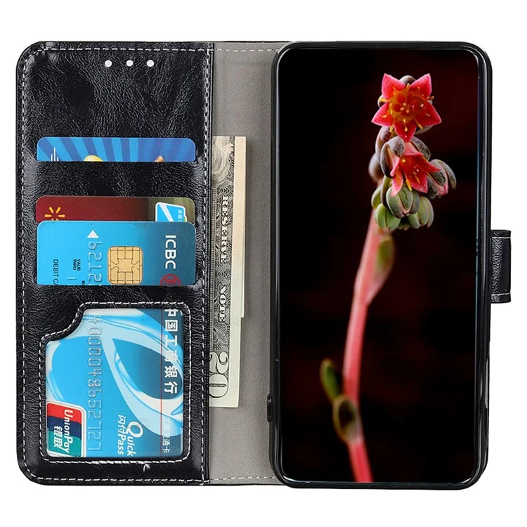 Custodia in pelle per Motorola Moto G15 4G / G05 4G, cover a portafoglio per telefono, texture pelle cavallina - Nero