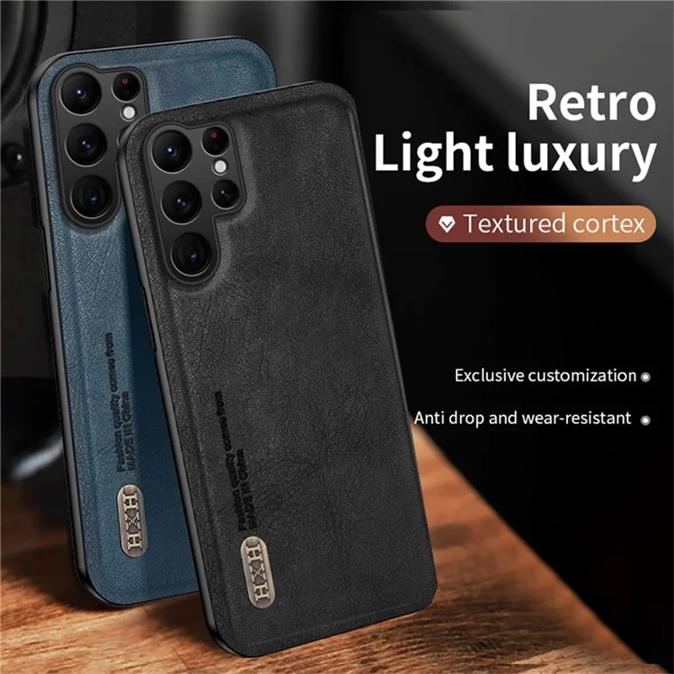 Для чехла Samsung Galaxy S25 Ultra Retro Texture Matte TPU + PU Leather Back Cover с поддержкой магнитного автомобильного держателя - Черный