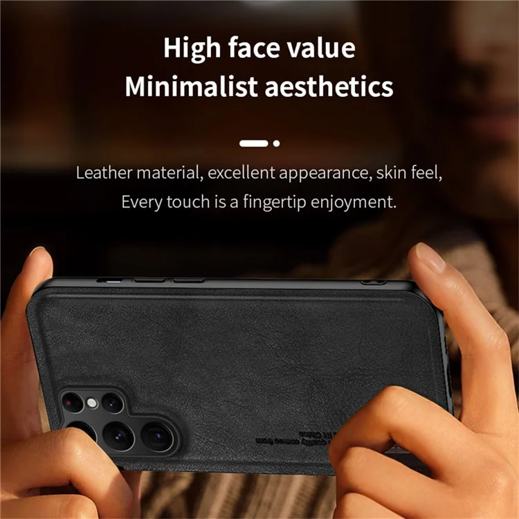 Для чехла Samsung Galaxy S25 Ultra Retro Texture Matte TPU + PU Leather Back Cover с поддержкой магнитного автомобильного держателя - Черный