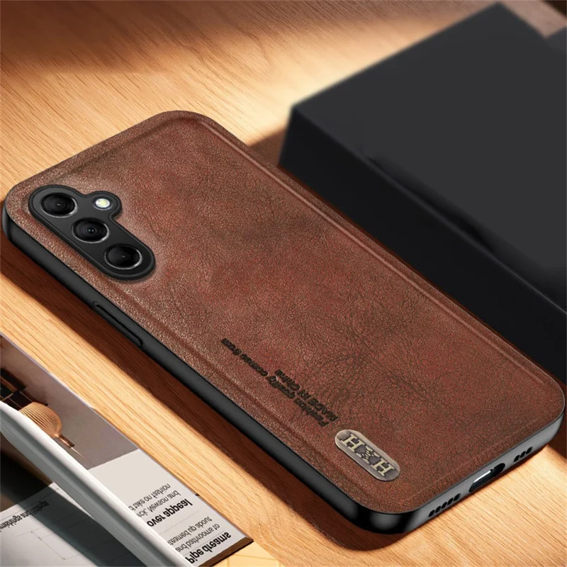 For Samsung Galaxy S24 FE Case Retro Texture Matte TPU + PU Leather Back Cover Support Magnetic Car Holder - Brown