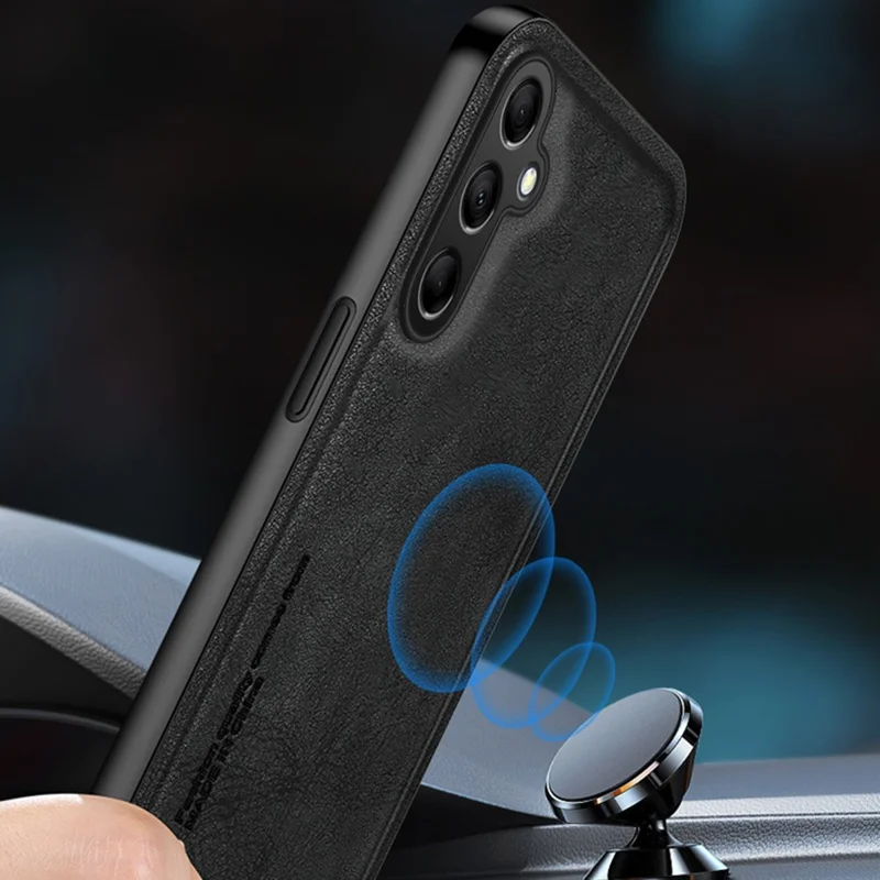 For Samsung Galaxy A36 5G Case Retro Texture Matte TPU + PU Leather Back Cover Support Magnetic Car Holder - Black