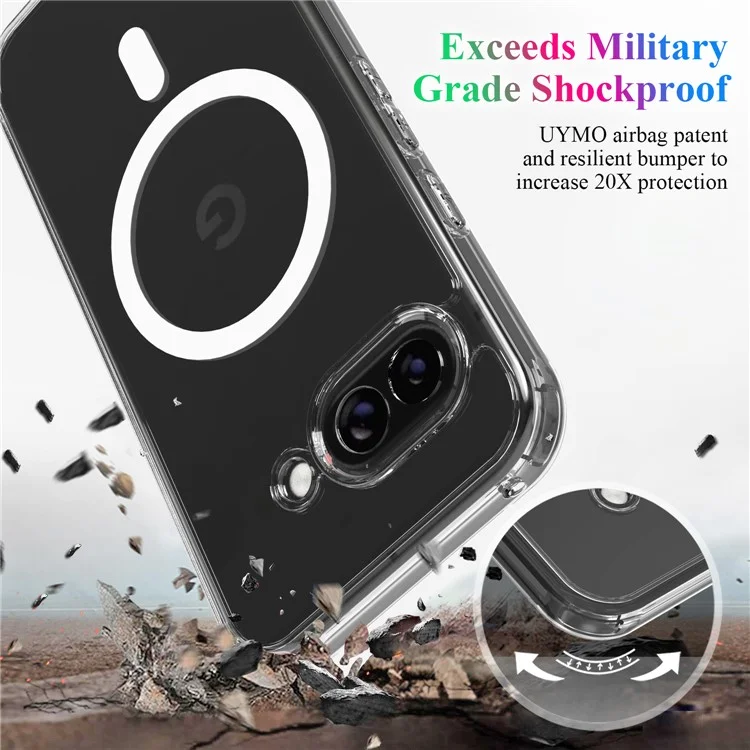 Étui transparent pour Google Pixel 9a, en TPU + acrylique, avec coque magnétique compatible MagSafe