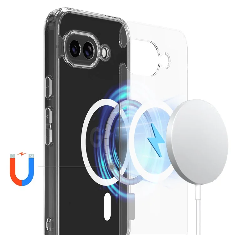Étui transparent pour Google Pixel 9a, en TPU + acrylique, avec coque magnétique compatible MagSafe