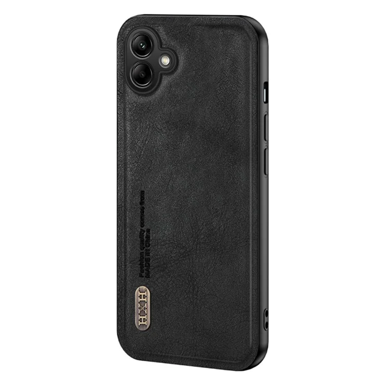 Чехол для Samsung Galaxy A06, ретро-текстура, матовый TPU + кожаная задняя крышка из ПУ, поддержка магнитного автомобильного держателя - черный
