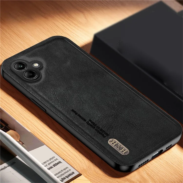 Чехол для Samsung Galaxy A06, ретро-текстура, матовый TPU + кожаная задняя крышка из ПУ, поддержка магнитного автомобильного держателя - черный