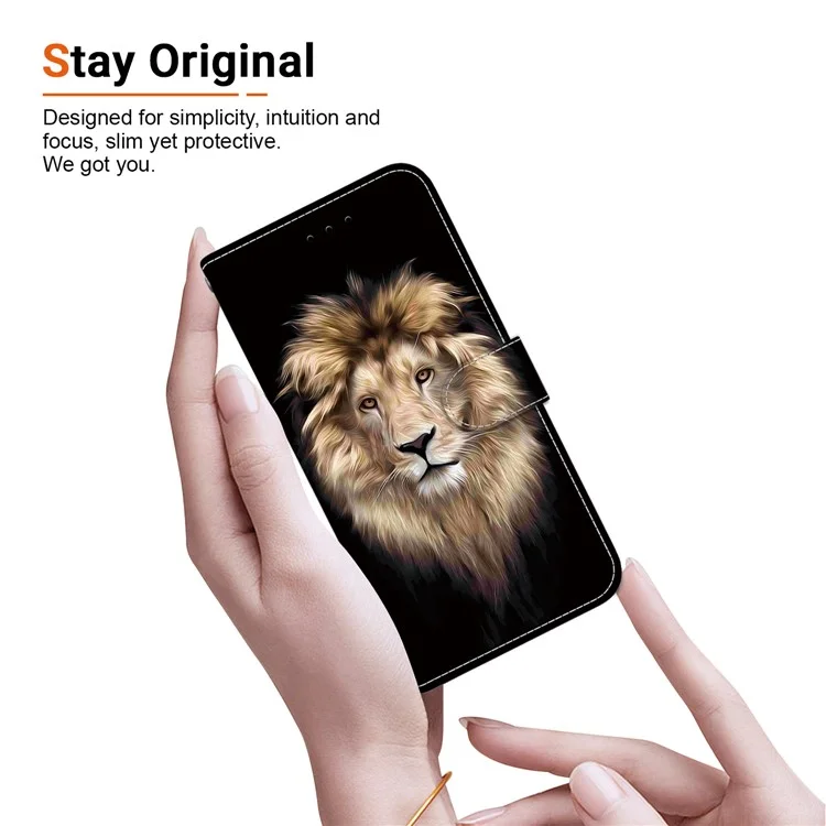 Custodia per Samsung Galaxy A26 5G con stampa a motivi, antiurto, in pelle con portafoglio e cordino - Testa di leone
