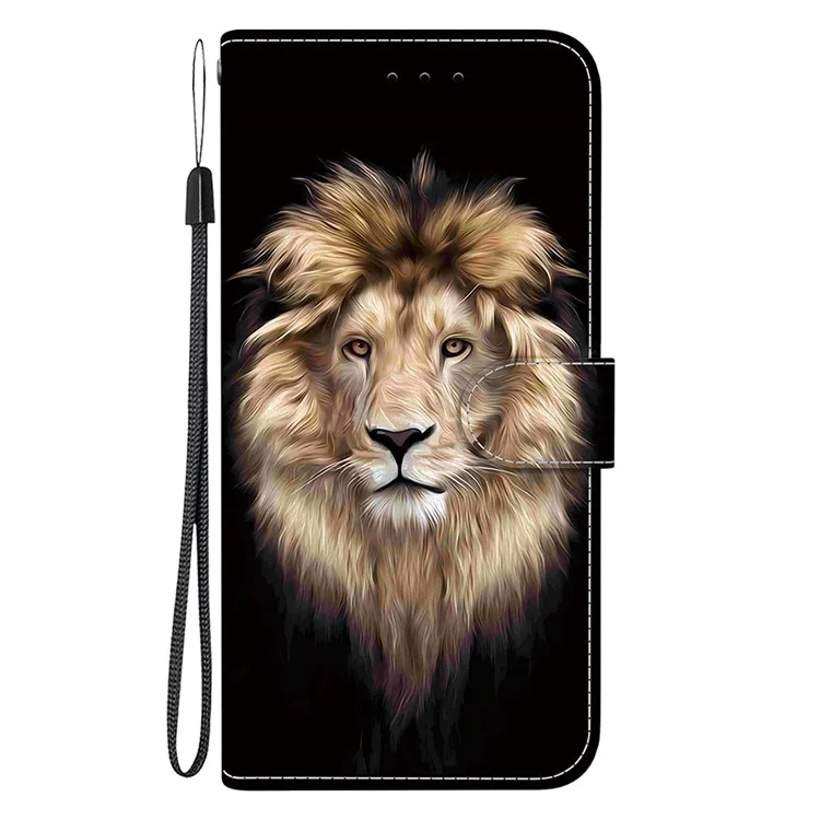Custodia per Samsung Galaxy A26 5G con stampa a motivi, antiurto, in pelle con portafoglio e cordino - Testa di leone