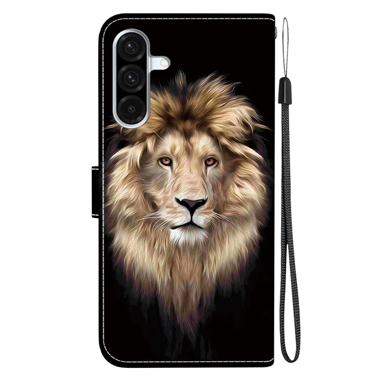 Custodia per Samsung Galaxy A26 5G con stampa a motivi, antiurto, in pelle con portafoglio e cordino - Testa di leone