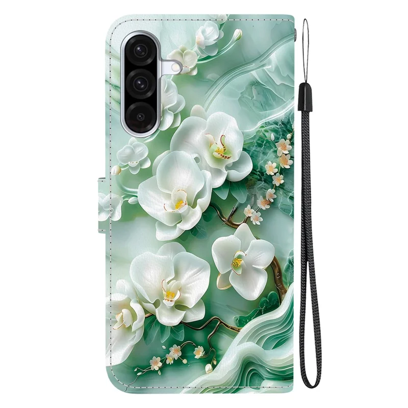 For Samsung Galaxy A17 5G / A17 4G / A26 5G Case Pattern Printing Anti-Drop Leather Flip Wallet Phone Cover with Lanyard - Jade Flower
