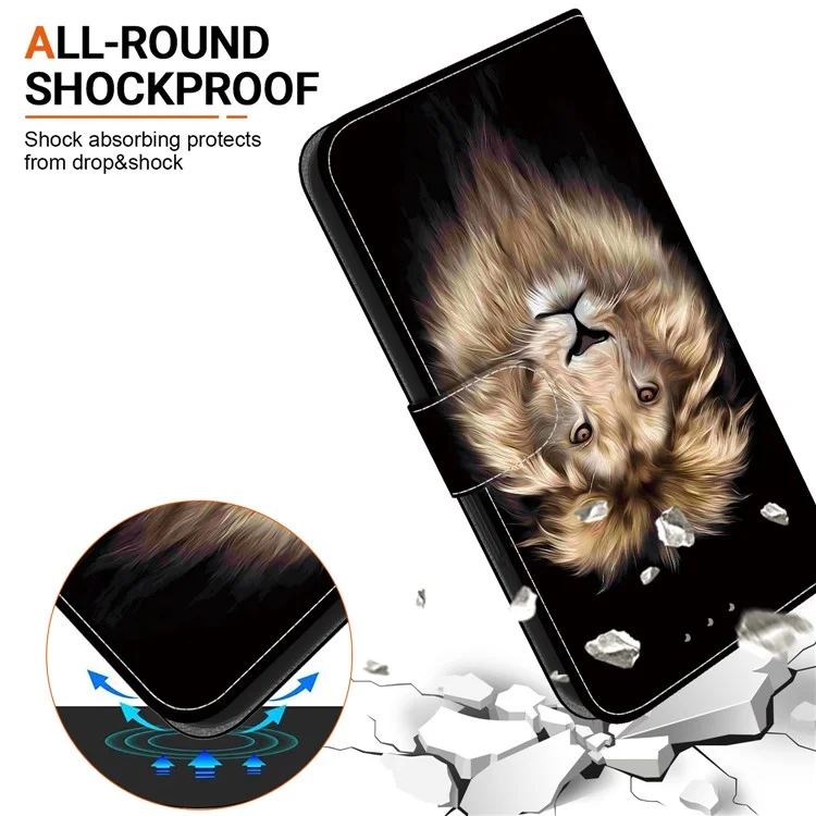 Funda de cuero para Motorola Edge 50 Neo 5G / Moto S50 5G / Thinkphone 25 5G con impresión de patrones, tapa abatible, funda para teléfono con cordón - Cabeza de león