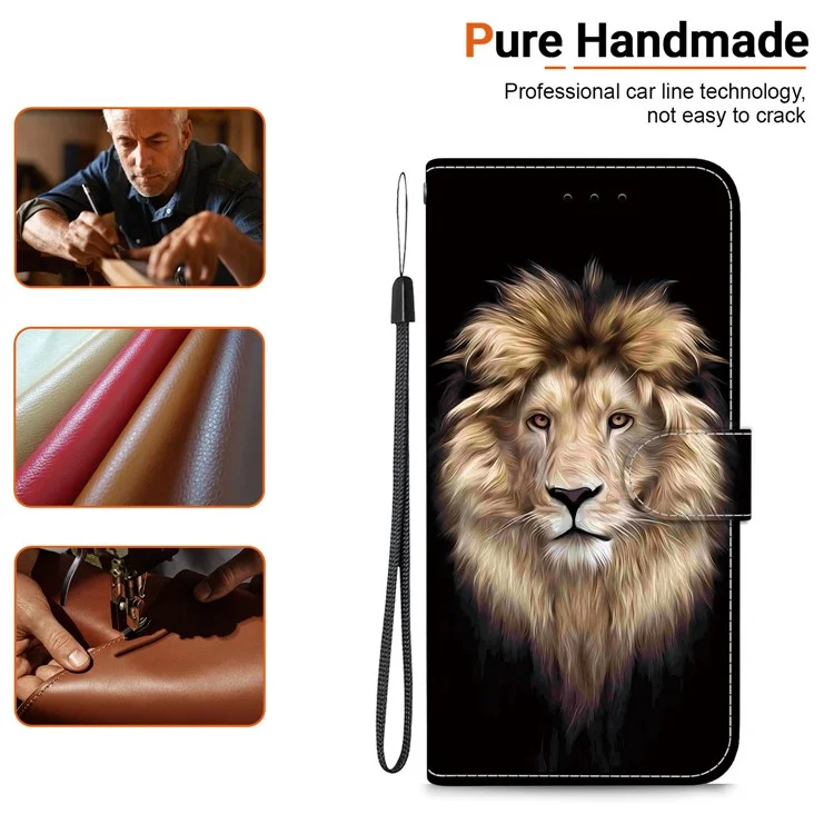 Funda de cuero para Motorola Edge 50 Neo 5G / Moto S50 5G / Thinkphone 25 5G con impresión de patrones, tapa abatible, funda para teléfono con cordón - Cabeza de león