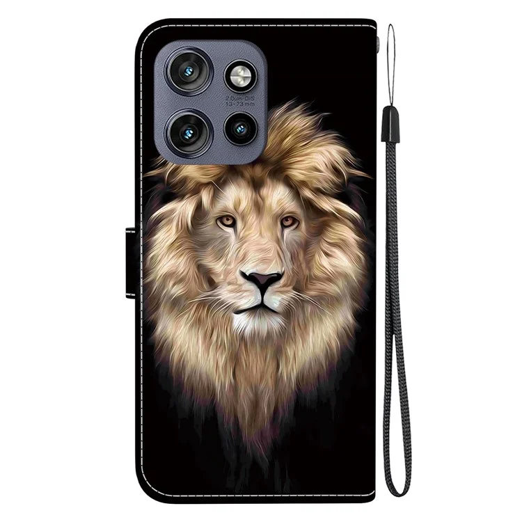Funda de cuero para Motorola Edge 50 Neo 5G / Moto S50 5G / Thinkphone 25 5G con impresión de patrones, tapa abatible, funda para teléfono con cordón - Cabeza de león