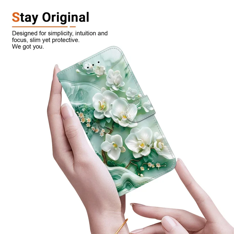 Capa para Motorola Edge 50 Pro 5G com impressão de padrão, anti-queda, carteira de couro com tampa e cordão - Flor de jade