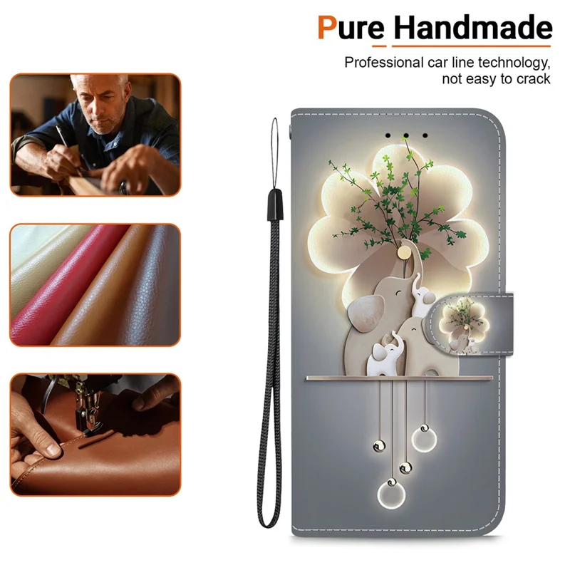 For Motorola Edge 50 Pro 5G Case Pattern Printing Anti-Drop Leather Flip Wallet Phone Cover with Lanyard - Three Elephants