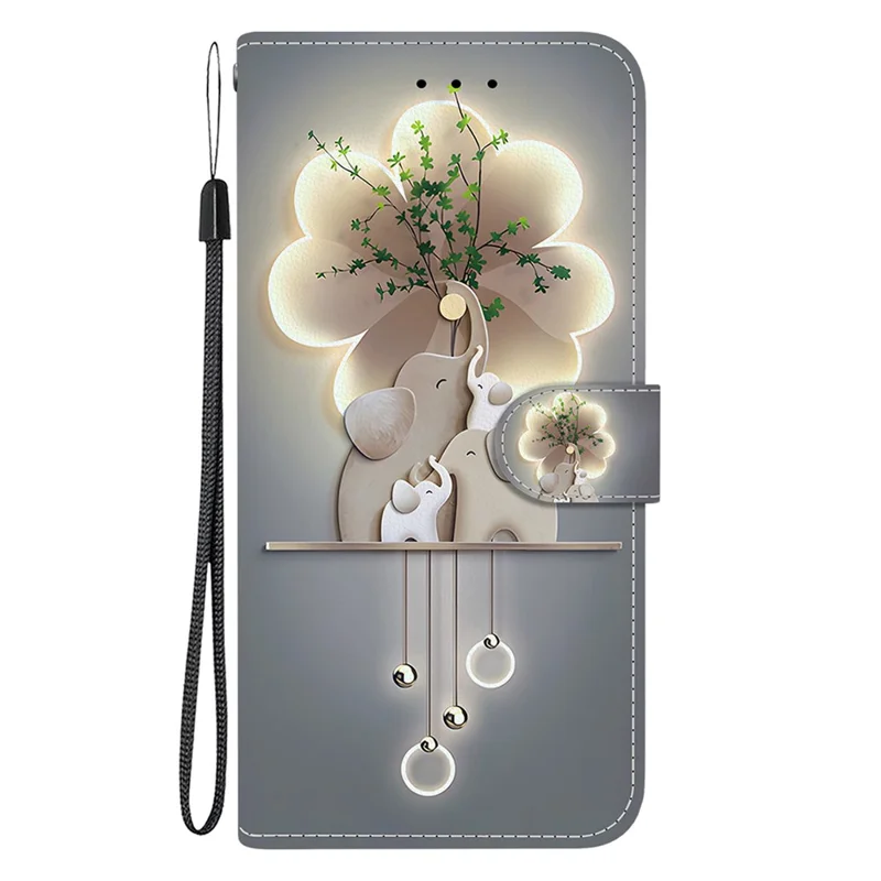 For Motorola Edge 50 Pro 5G Case Pattern Printing Anti-Drop Leather Flip Wallet Phone Cover with Lanyard - Three Elephants