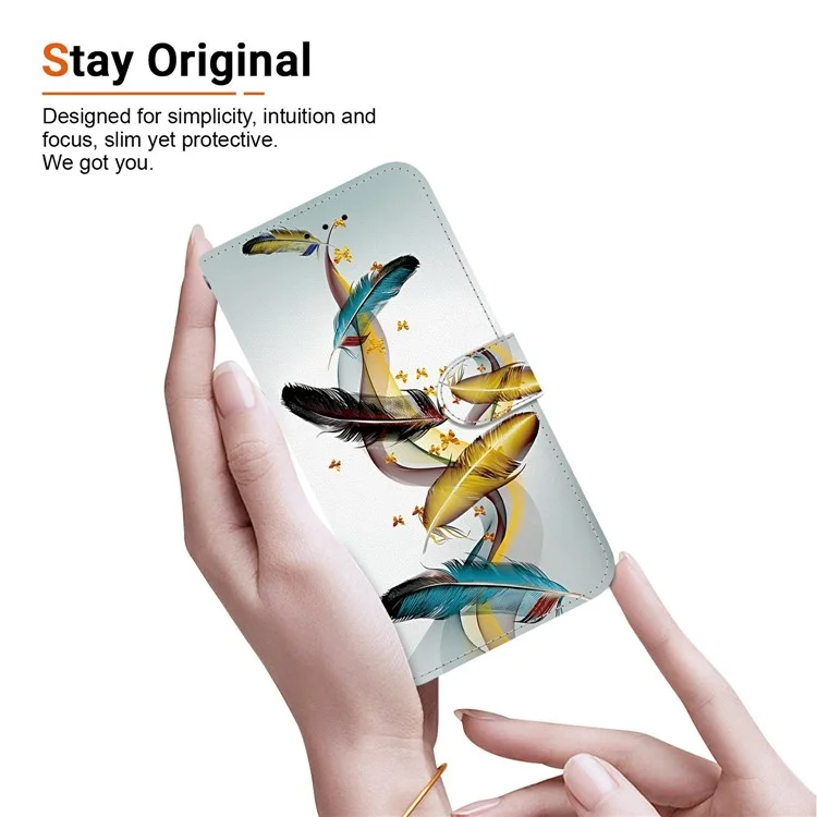 Coque pour Samsung Galaxy A15 5G / 4G, motif d'impression anti-chute, portefeuille en cuir à rabat avec dragonne - Plume de papillon doré