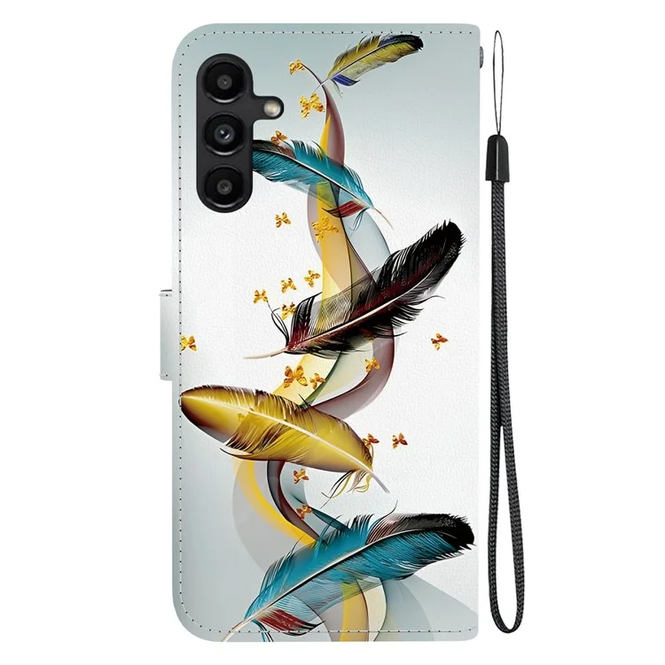Coque pour Samsung Galaxy A15 5G / 4G, motif d'impression anti-chute, portefeuille en cuir à rabat avec dragonne - Plume de papillon doré