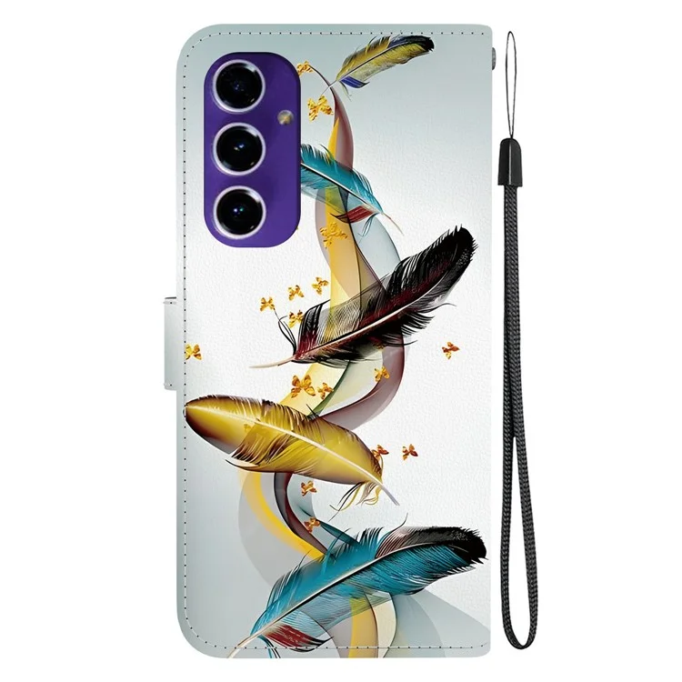 Für Samsung Galaxy A16 5G / 4G Hülle Musterbedruckung Anti-Drop Leder Flip Wallet Handyhülle mit Schlaufe - Goldener Schmetterling Feder