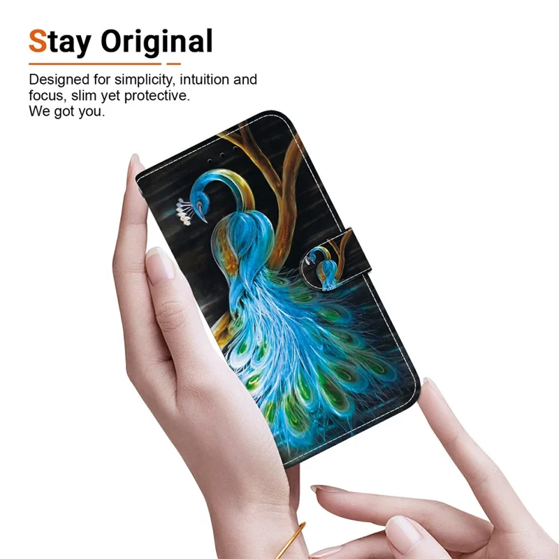 For Samsung Galaxy A16 5G  /  4G Case Pattern Printing Anti-Drop Leather Flip Wallet Phone Cover with Lanyard - Peacock