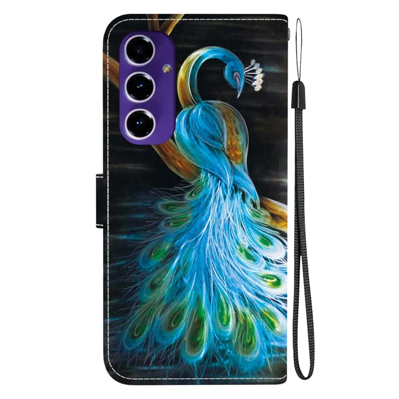 For Samsung Galaxy A16 5G  /  4G Case Pattern Printing Anti-Drop Leather Flip Wallet Phone Cover with Lanyard - Peacock