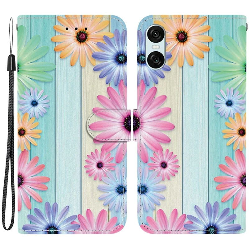 For Sony Xperia 10 VI Case Pattern Printing Anti-Drop Leather Flip Wallet Phone Cover with Lanyard - Sunflower