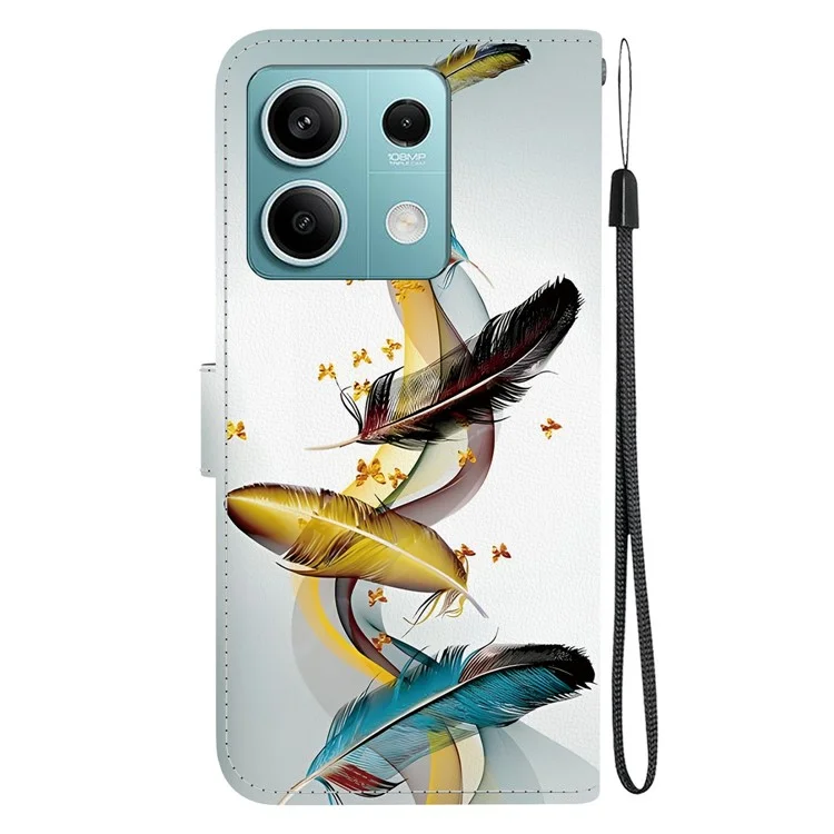 Étui pour Xiaomi Redmi Note 13 5G avec impression de motif, cuir anti-chute, portefeuille à rabat et dragonne - Plume de papillon doré